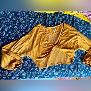 Lightweight twist front crop shrug cardigan ochre mustard balloon sleeves